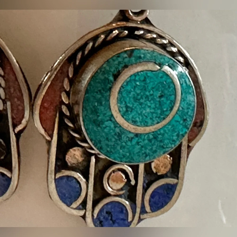 Beautiful Handcrafted “Hamsa” Design Earrings from the Atlas Mountains! - Picture 3 of 6